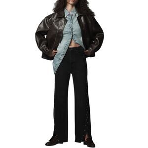 Reformation Embellished Black Cary High Rise Slouchy Denim Jeans Size 27
